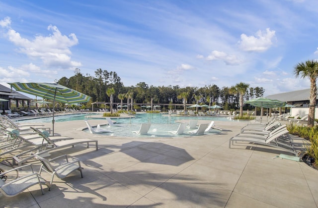 community pool with a patio