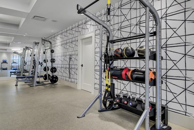 workout area with visible vents