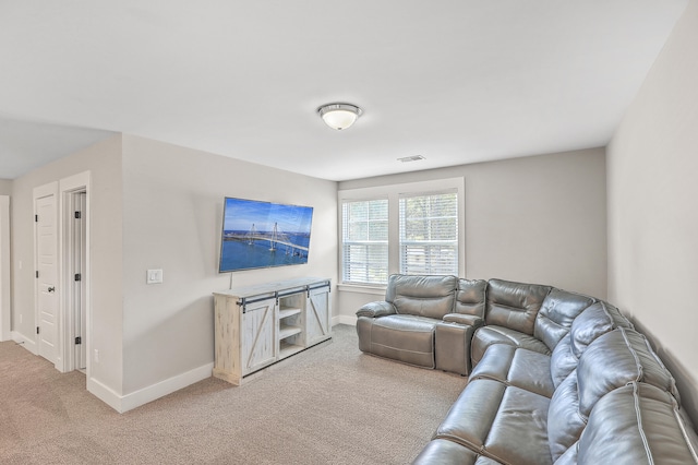 living room with light colored carpet