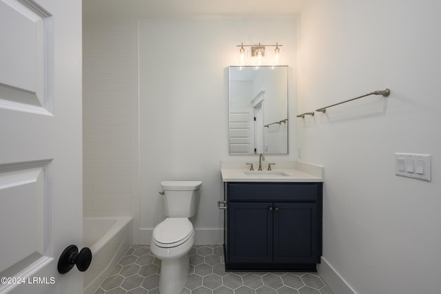 full bathroom with toilet, shower / bath combination, tile patterned floors, and vanity