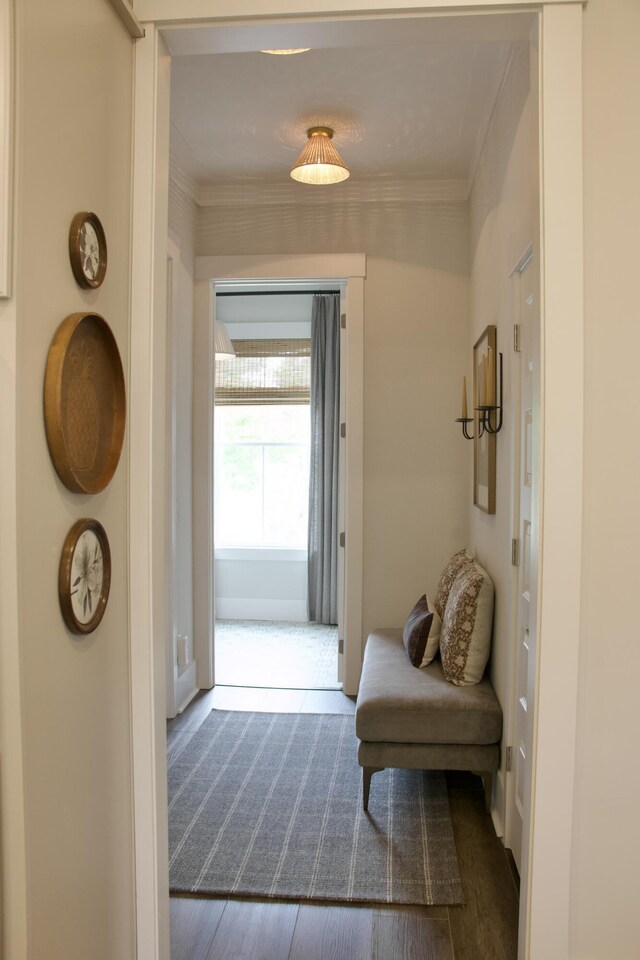 1723 Bolden Dr, Mount Pleasant, SC 29466 - corridor with ornamental molding and wood finished floors