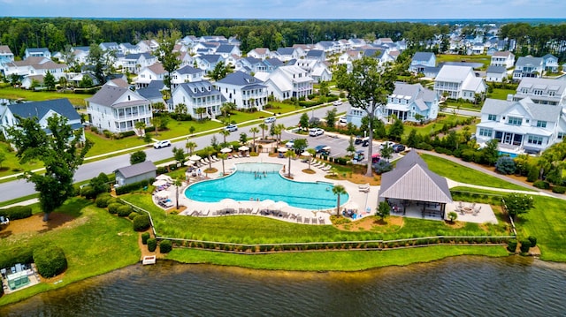 1723 Bolden Dr, Mount Pleasant, SC 29466 - aerial perspective of suburban area with a pool area and a large body of water