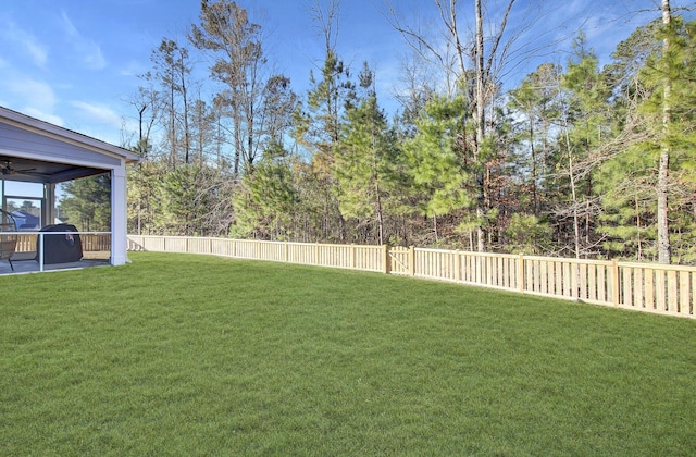 view of yard with a fenced backyard