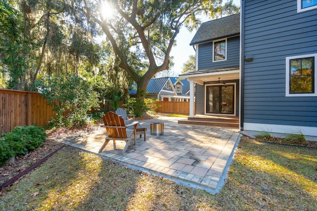 view of yard featuring a patio area and a fenced backyard