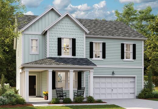 view of front of property featuring a garage and a porch