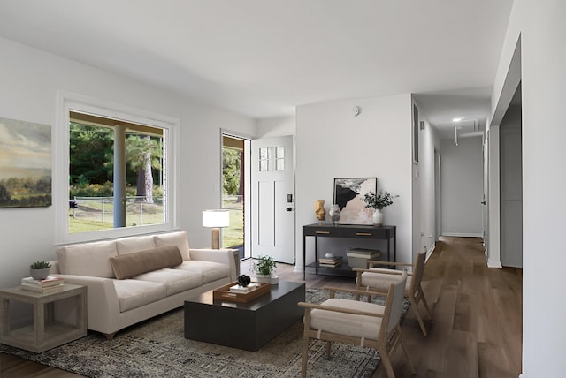 living room with hardwood / wood-style flooring