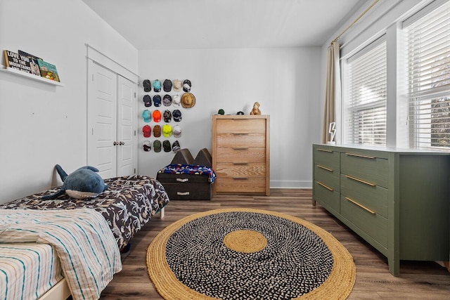 bedroom featuring a closet and wood finished floors