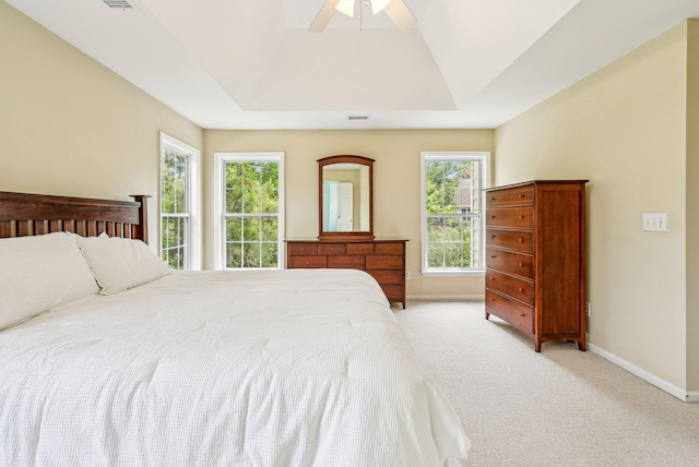 174 Revetment Ln, Mount Pleasant, SC 29464 - bedroom with baseboards, light carpet, ceiling fan, and vaulted ceiling