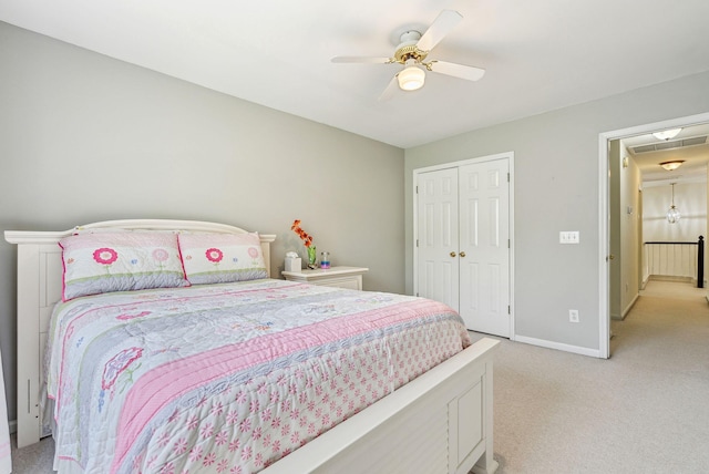 174 Revetment Ln, Mount Pleasant, SC 29464 - bedroom featuring light colored carpet, a closet, baseboards, ceiling fan, and attic access