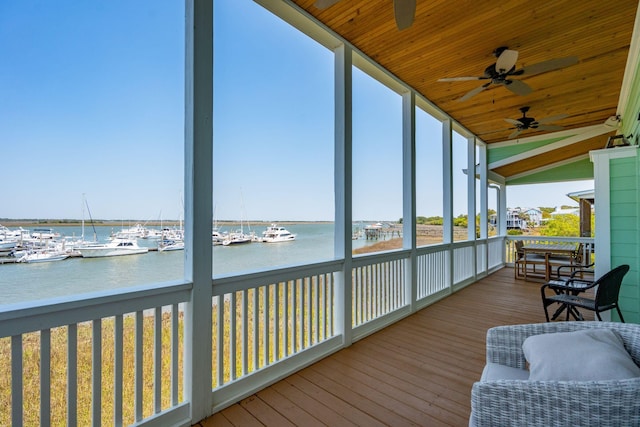 68 W 9th St Unit B, Folly Beach, SC 29439 - sunroom with ceiling fan and a water view