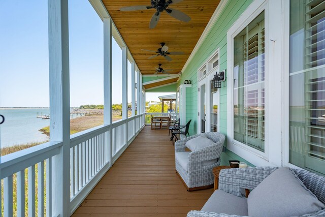 68 W 9th St Unit B, Folly Beach, SC 29439 - sunroom featuring a ceiling fan and a water view