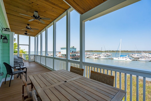 68 W 9th St Unit B, Folly Beach, SC 29439 - deck with a ceiling fan, outdoor dining area, and a water view