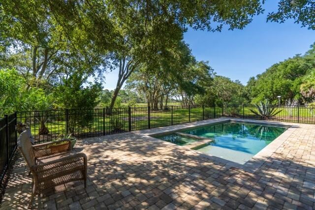 view of swimming pool with a patio area