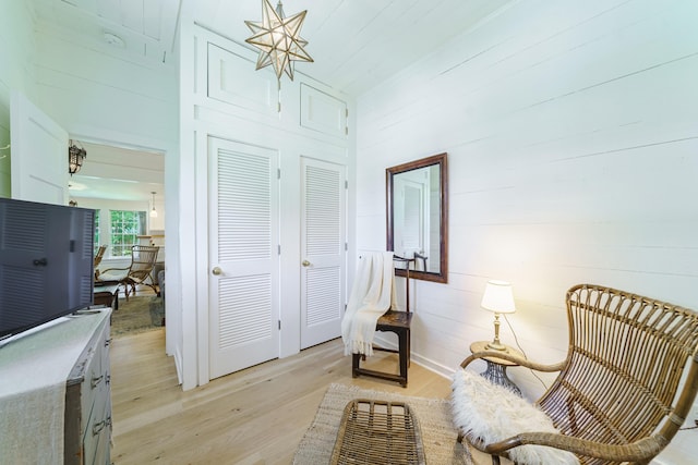 sitting room with light wood-type flooring