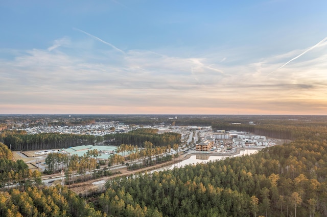 view of aerial view at dusk