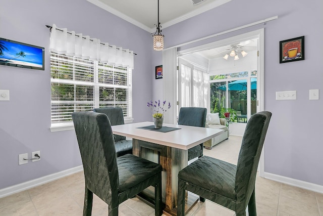 3257 Heathland Way, Mount Pleasant, SC 29466 - dining room featuring crown molding, ceiling fan, and light tile patterned floors