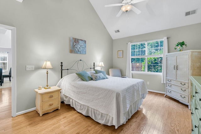 3257 Heathland Way, Mount Pleasant, SC 29466 - bedroom featuring light wood-style flooring, high vaulted ceiling, and ceiling fan