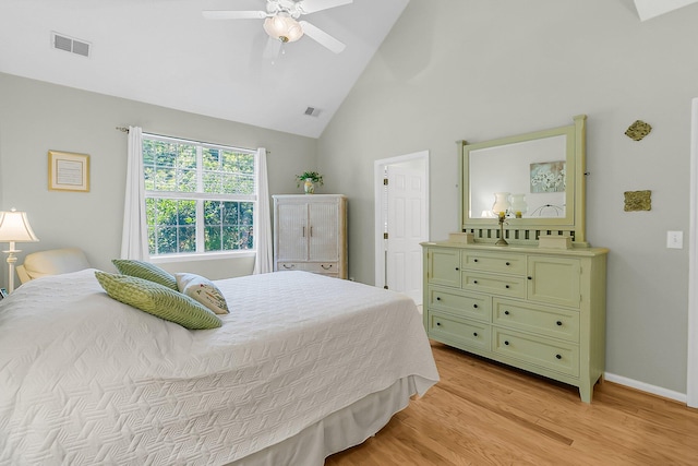 3257 Heathland Way, Mount Pleasant, SC 29466 - bedroom with light wood finished floors, high vaulted ceiling, and ceiling fan