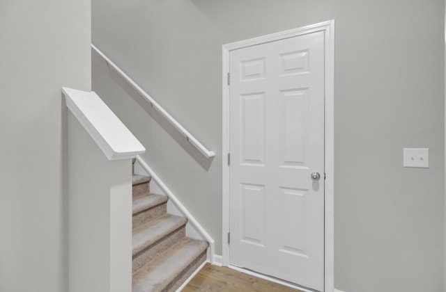 staircase featuring wood-type flooring