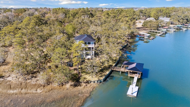 aerial view featuring a water view