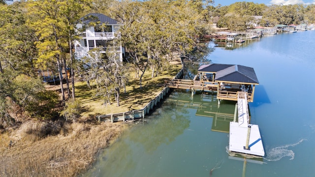 dock area featuring a water view