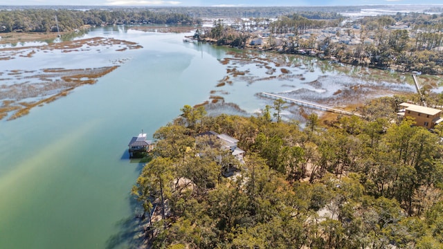 aerial view featuring a water view