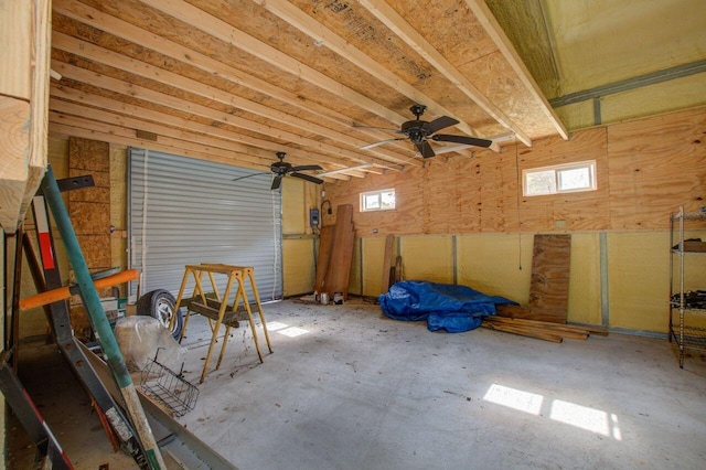 garage featuring ceiling fan