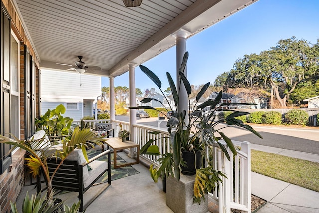 view of patio featuring a porch and ceiling fan