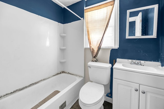 full bathroom featuring vanity,  shower combination, and toilet