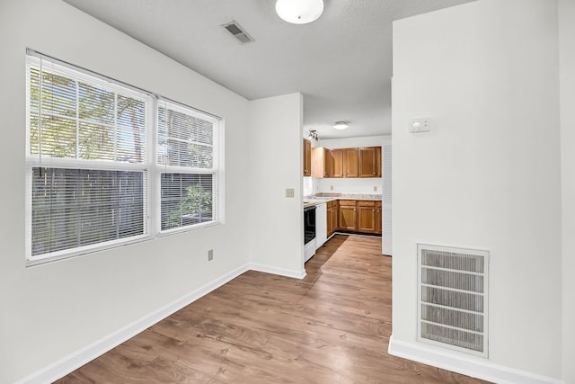 interior space featuring plenty of natural light, light hardwood / wood-style floors, and a textured ceiling