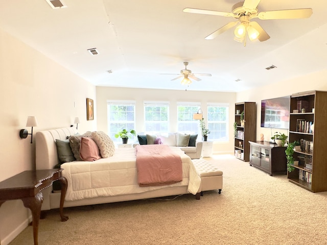 1736 James Basford Pl, Mount Pleasant, SC 29466 - carpeted bedroom featuring a ceiling fan, baseboards, visible vents, and vaulted ceiling