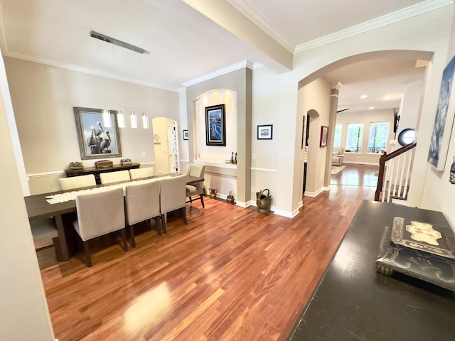 1736 James Basford Pl, Mount Pleasant, SC 29466 - hallway with crown molding, arched walkways, and wood finished floors