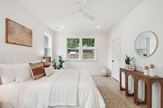 4620 Ohear Ave, North Charleston, SC 29405 - bedroom featuring ornamental molding, light wood finished floors, ceiling fan, recessed lighting, and baseboards