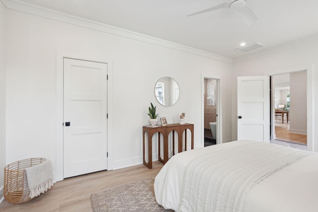 4620 Ohear Ave, North Charleston, SC 29405 - bedroom featuring light wood-type flooring, crown molding, ensuite bath, baseboards, and recessed lighting