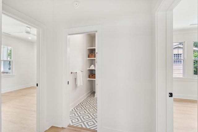 4620 Ohear Ave, North Charleston, SC 29405 - corridor featuring ornamental molding, baseboards, and light wood-type flooring