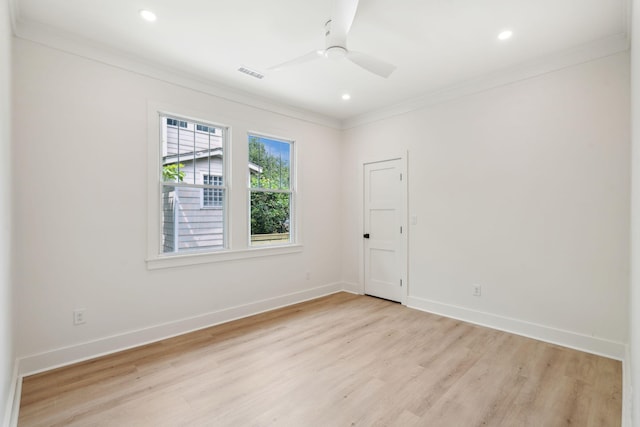 4620 Ohear Ave, North Charleston, SC 29405 - spare room featuring ornamental molding, light wood-style flooring, a ceiling fan, baseboards, and recessed lighting