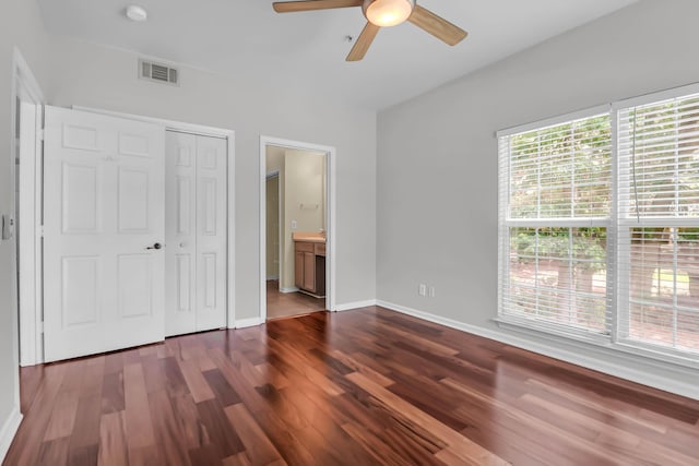 700 Daniel Ellis Dr Unit 3108, Charleston, SC 29412 - unfurnished bedroom featuring wood finished floors, ensuite bathroom, a closet, and a ceiling fan