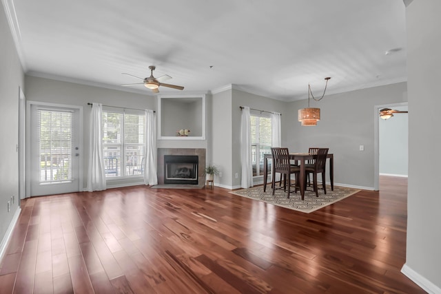 700 Daniel Ellis Dr Unit 3108, Charleston, SC 29412 - living room featuring ceiling fan, healthy amount of natural light, crown molding, and wood finished floors