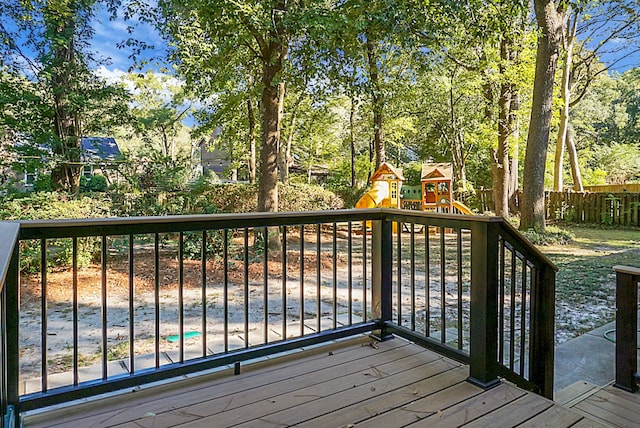 wooden deck with a playground