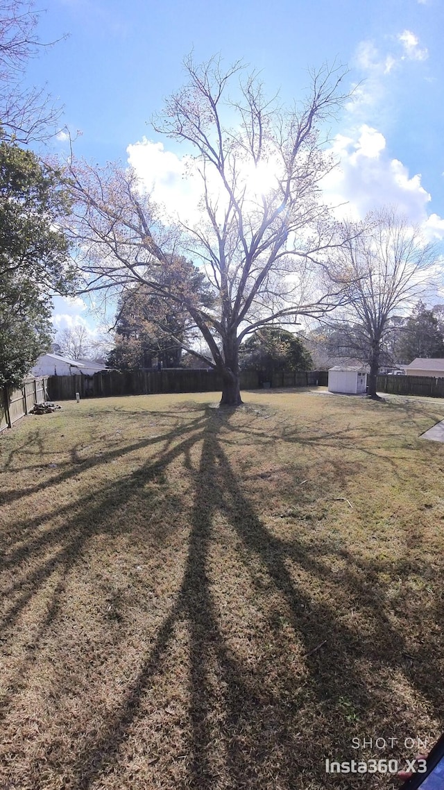 view of yard featuring a storage shed