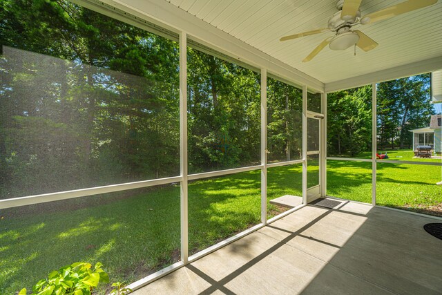 9710 Table Mountain Ln, Ladson, SC 29456 - unfurnished sunroom featuring ceiling fan