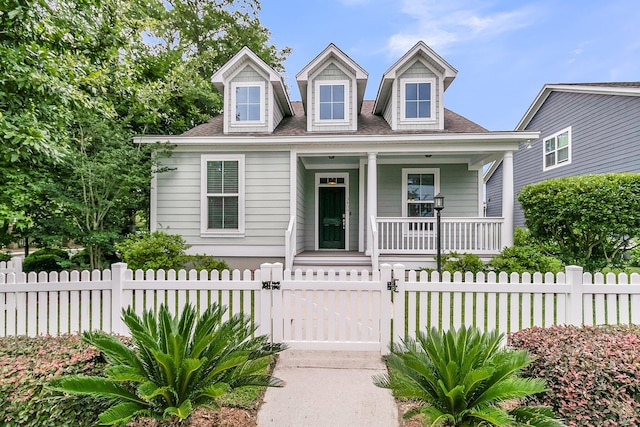 3408 Salterbeck St, Mount Pleasant, SC 29466 - view of front facade with a porch, a gate, and a fenced front yard