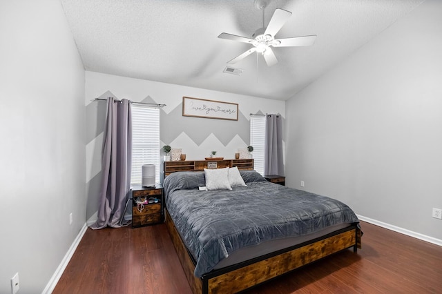 5332 Copley Cir, Summerville, SC 29485 - bedroom featuring wood finished floors, lofted ceiling, baseboards, a textured ceiling, and ceiling fan