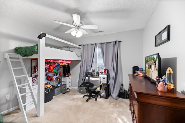 5332 Copley Cir, Summerville, SC 29485 - bedroom with light colored carpet, a textured ceiling, a ceiling fan, a desk, and baseboards