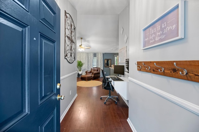 5332 Copley Cir, Summerville, SC 29485 - foyer with baseboards, dark wood-type flooring, and ceiling fan