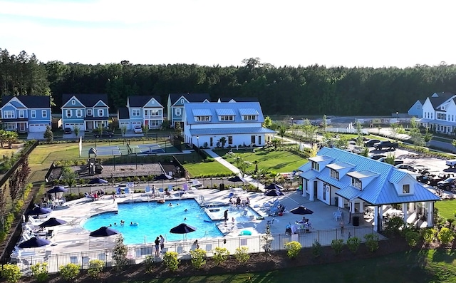 bird's eye view with a residential view