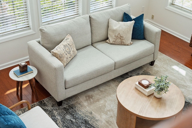 living room featuring baseboards and wood finished floors