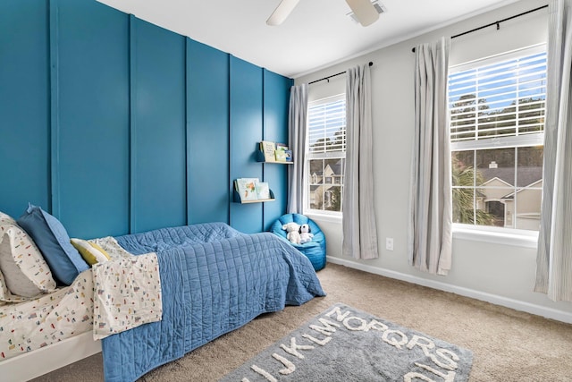 bedroom with carpet floors and ceiling fan