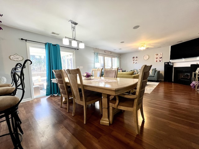 dining area with a healthy amount of sunlight and dark wood-type flooring