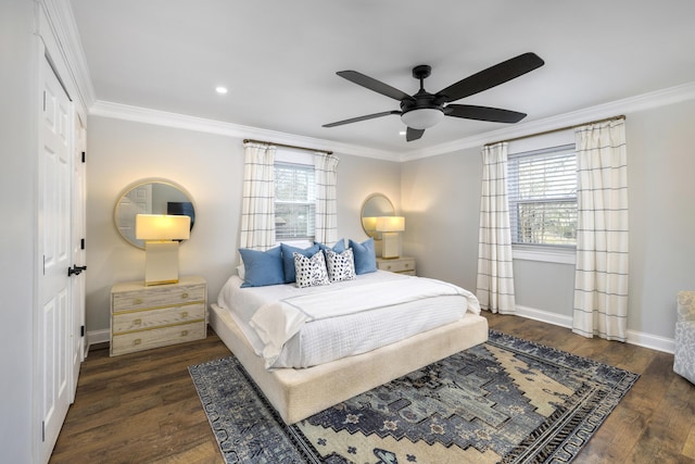 1762 James Loop Rd, Manning, SC 29102 - bedroom featuring ornamental molding, wood finished floors, baseboards, recessed lighting, and a ceiling fan